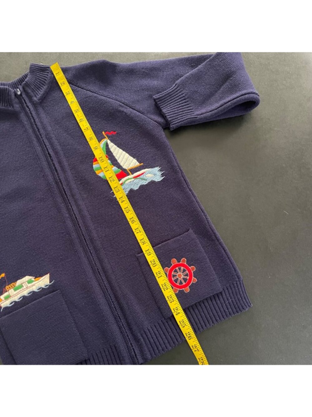 Vintage LeRoy Womens Zip Sweater Size L Navy Nautical Sailboat Anchor Coastal - Picture 12 of 12